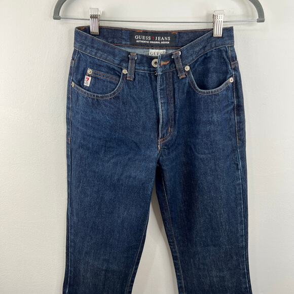 VTG GUESS Jeans Vintage Dark Blue Rigid Denim Slim-Straight Leg Jeans Women's 24 - Picture 2 of 6